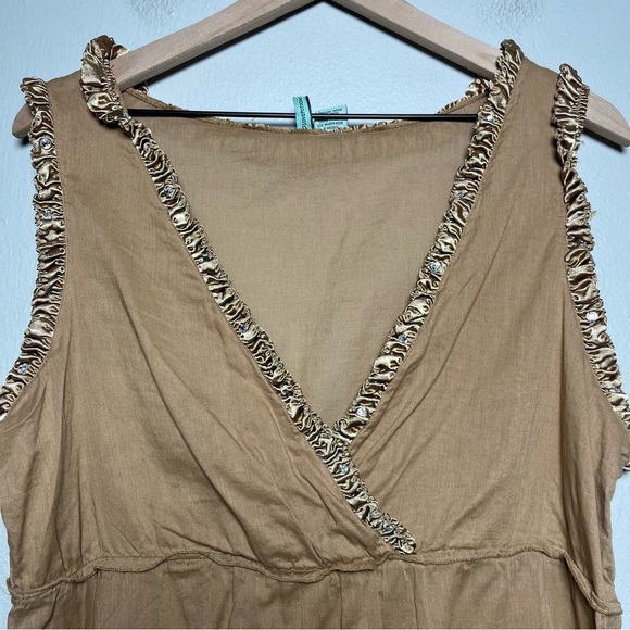 VTG Women Love Potion Babydoll Top XL Brown Ruffle Sequin‎ Trim Fairy Whimsical - Picture 4 of 8
